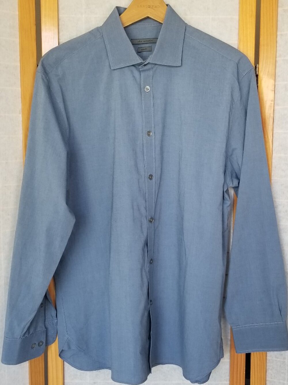 John Varvatos Slim Fit Dress Shirt Blue Size 16 34/35 Lightweight 100% Cotton